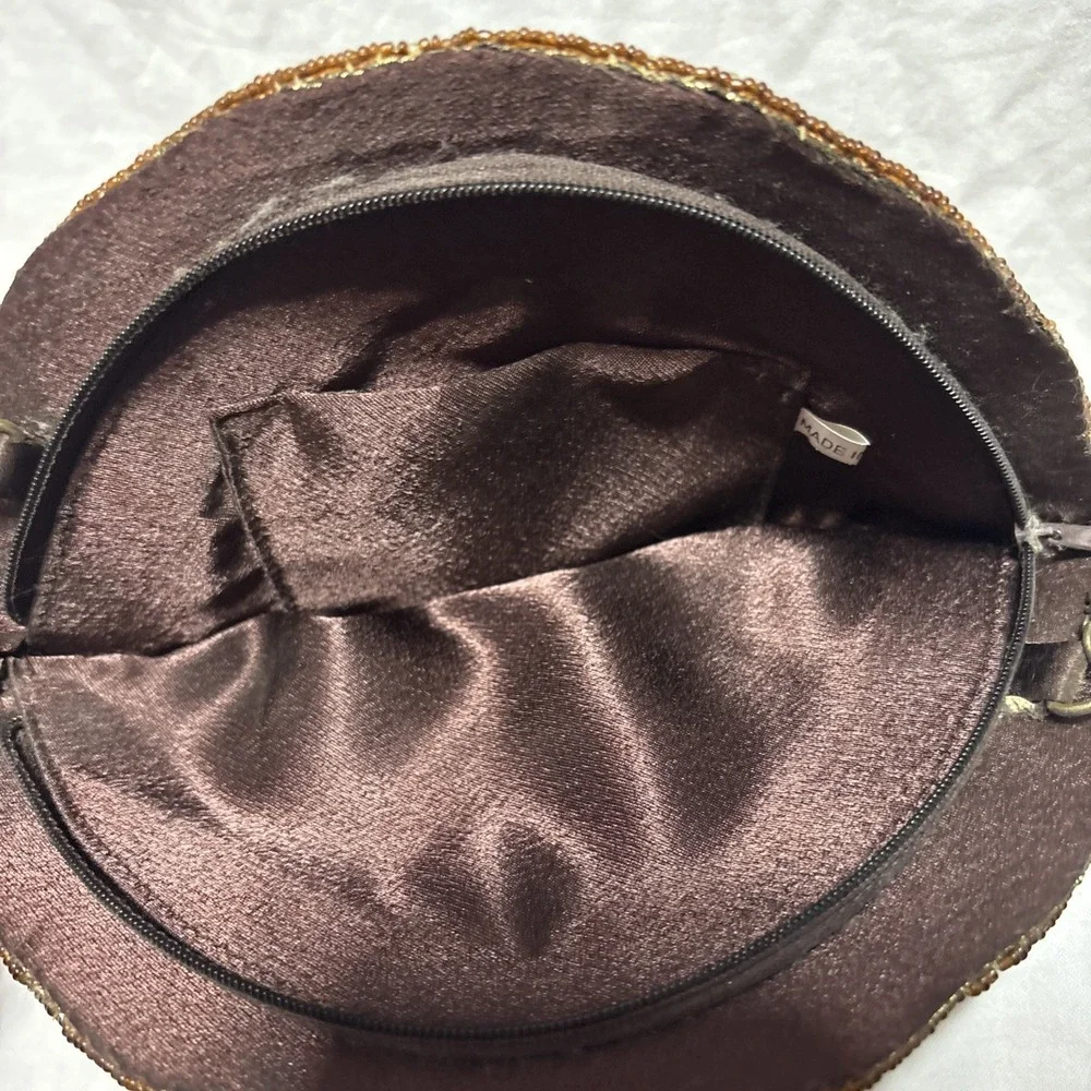 Vintage Beaded Evening Bag Clutch Purse Chain Strap Brown Gold Party‎ Crossbody